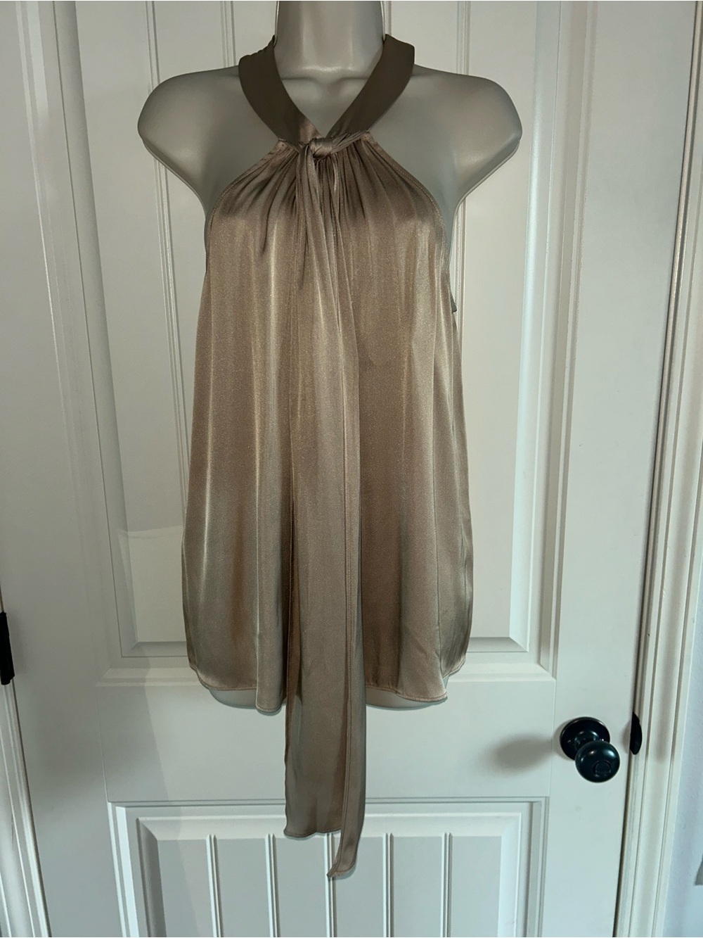 NEW Trina Turk Taupe Satin Halter Tie-Front Top Sz S